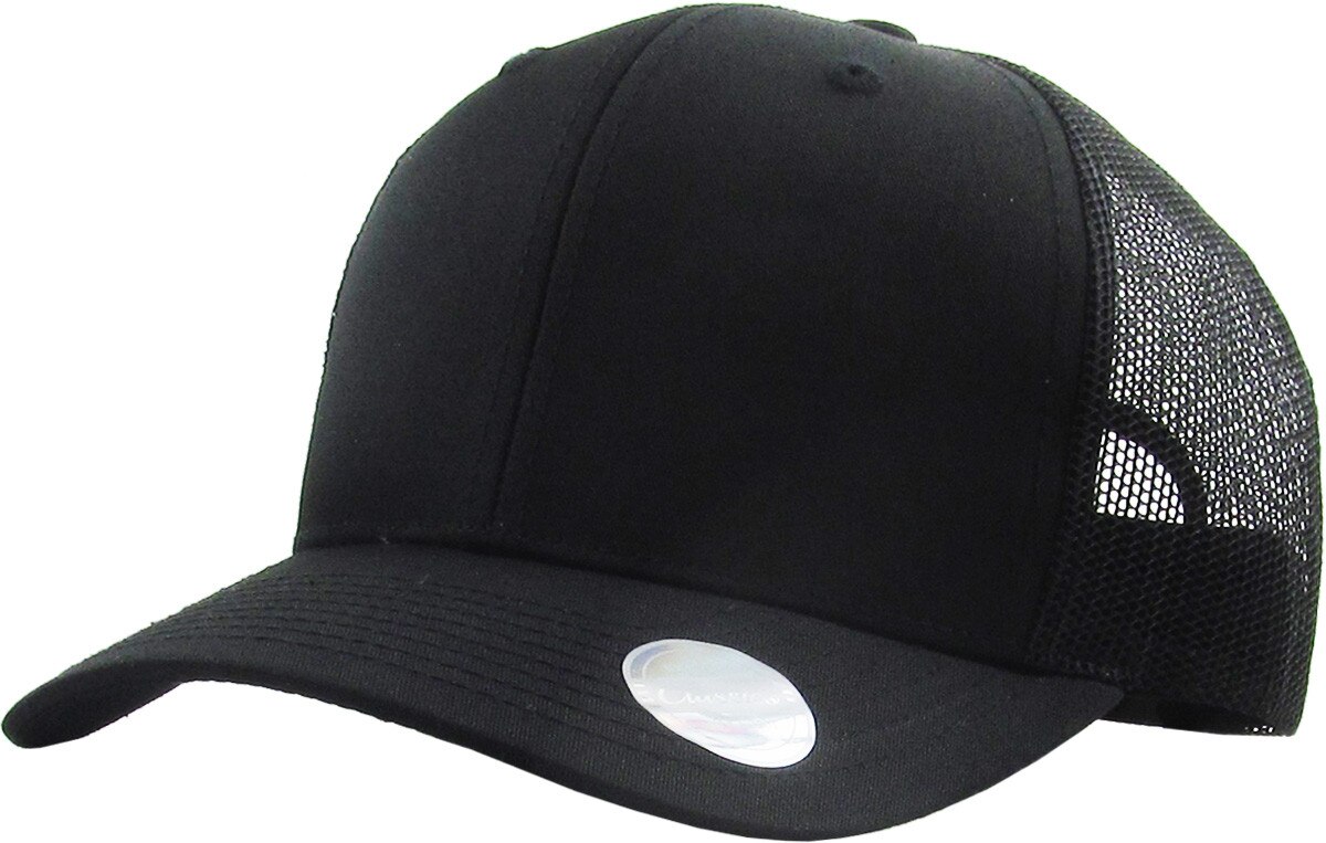 Black Classic 6 Panel Trucker Mesh Snapback Front Side View